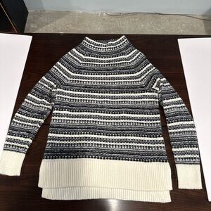 Talbots Black White Striped Mock Neck Sweater Women’s Size M Cozy Winter Knit